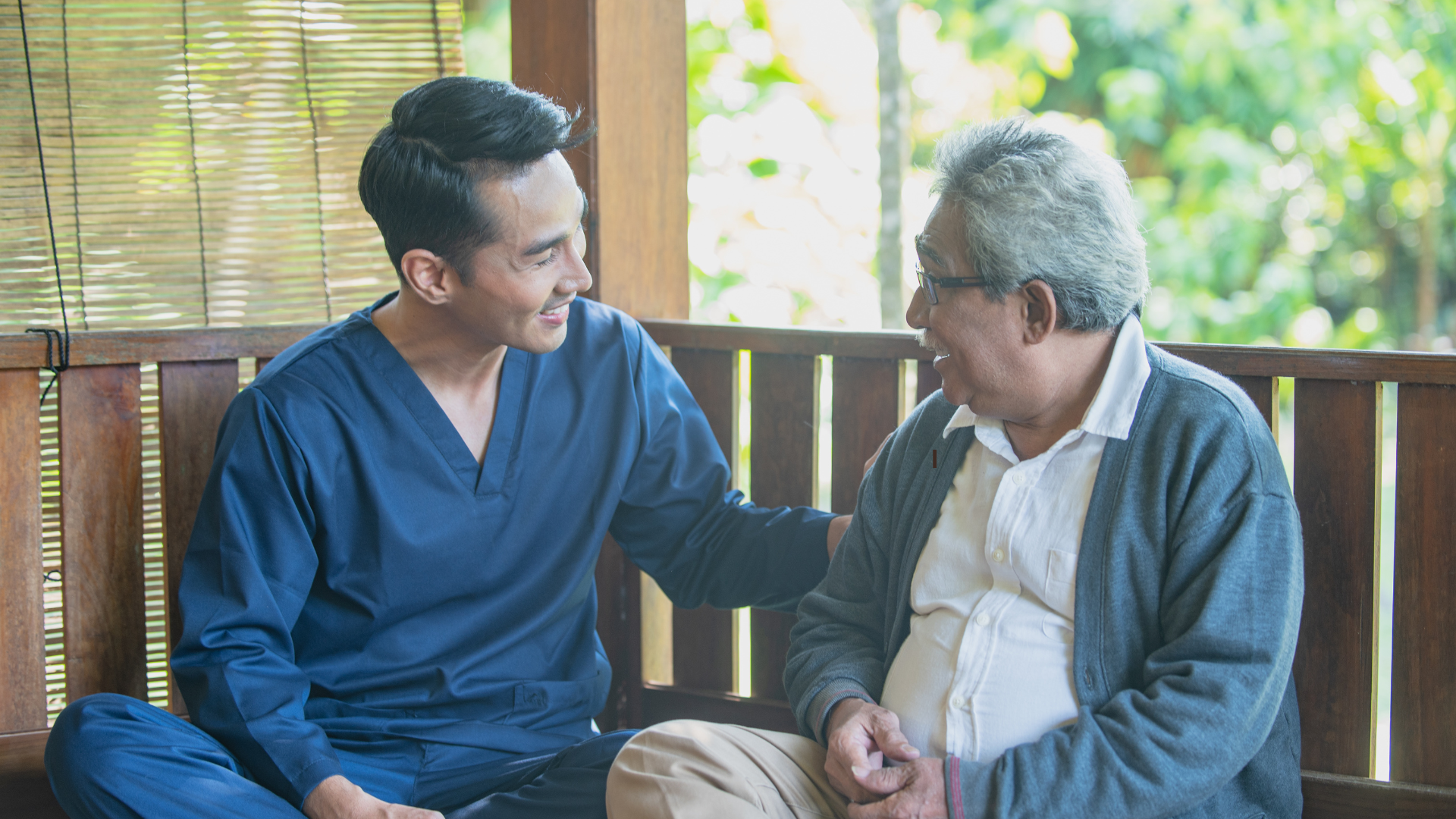 A Hearthlane caregiver with an elderly client at home in the GTA